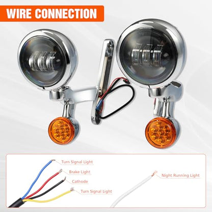 XFMT Motorcycle 4.5" Auxiliary Spot Fog Light LED Turn Signal Light W/Bracket For Harley Touring Road King 1994-Later Electra Glide 1997-Later Street Glide FLHX 2006-Later, Chrome + Black - color: Chrome + Black