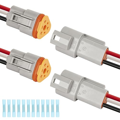 Deutsch DT 3 Pin Wiring Harness Connector 2 Kits, Deutsch Male Female 2 Wire Way Waterproof Automotive Electrical Connector 16 AWG with Heat Shrink Tubing for Car Truck Boat, grey - color: 2 Sets-Grey, size: 3Pin