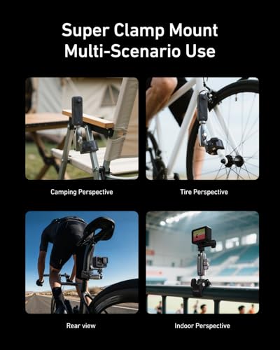 TELESIN Super Clamp Camera Mount with 360° Dual Ball Head, Bike/Bicycle/Motorcycle Handlebar Mount for GoPro Mission 1 PRO/DJI Osmo Pocket 4 3/ DJI Action 6 5 4/ Insta360 Luna Ultra/Xtra Muse Camera