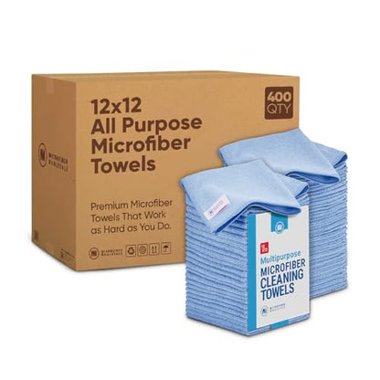 Bulk 12” X 12” All Purpose Microfiber Towels Wholesale - Case Quantity (400 Count) | No Fraying | High Density Microfiber | Zero Chemical Cleaner | Long-Lasting (Blue) - color: Blue, size: 400 Count (Pack of 1)