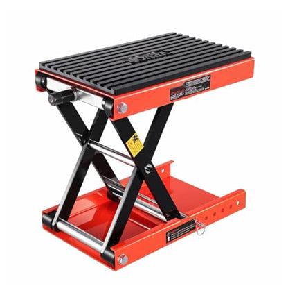 Motorcycle Lift 1200lbs - Scissor Jack, Wide Deck, 4.1-15in Height, Heavy Duty Steel - ATV, Dirt Bike Repair Stand