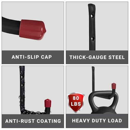 6 Pack Garage Hooks Heavy Duty, 5.51 Inch Easy to Install Steel Ladder Storage Hooks, Wall Mount Organizer with EVA Pads for Kayaks, Bikes, Chairs, Tools