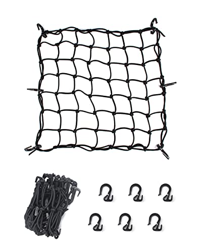 15.7"x15.7" Cargo Net, Heavy Duty Bungee Net Stretches to 31.5"x31.5", Gear Helmet Luggage Thicken Netting with 3"x3" Small Mesh & 6 Adjustable Metal Hooks for Motorcycle, Bike, ATV - size: 15.7x15.7 Upgrade - 1 Pcs