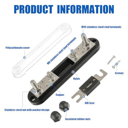 BOJACK ANL Fuse Holder with 600 Amp ANL Fuse, ANL Fuse Block with 2 Pieces 600A ANL Fuse, M10 Stud Terminals Maximum Current 750A, for Trucks, Cars, Ships, etc. - size: 600A