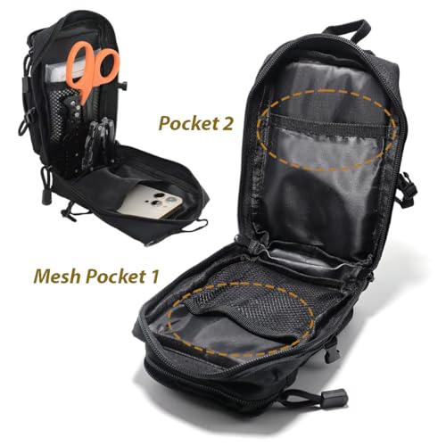 Tactical Molle Utility Pouch, Compact EDC Tool Pouch Bag Tactical Phone Pouches Medical EDC IFAK Pack Mini Waist Pouches - color: Black