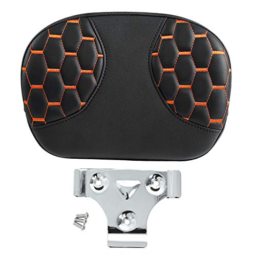 SLMOTO Detachable Leather Sissy Bar Backrest Passenger Pad Bracket Fits For Harley Touring Road King Electra 2014-2023, Brown Stitching - color: Oranger Passenger Backrest PAD