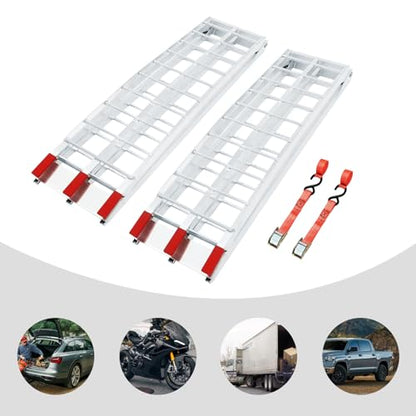 Aluminum Folding Trailer Ramps 2-Pack, 90 * 12inch Heavy Duty Loading Ramps, 1500lbs Capacity for ATV UTV Motorcycle Tractor Truck