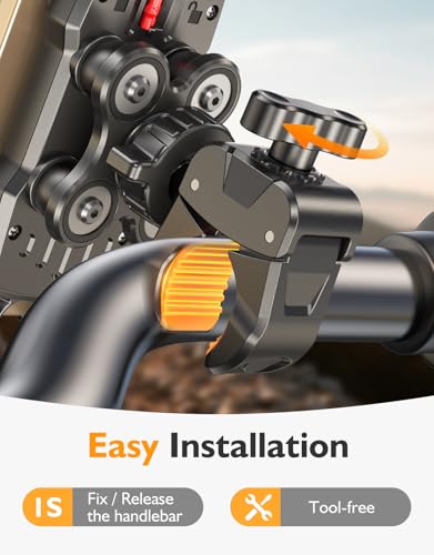 Bike Phone Holder, [Vibration Damper] [Tool-Free] Motorcycle Phone Mount, [Silicone Cushion] Handlebar Mount with Security Lock Compatible with iPhone, Samsung and 4.7-6.9'' Devices - style: Shock-Absorption Mount