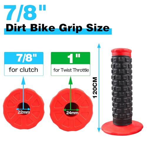 7/8" Dirt Bike Grip Rubber Anti-Slip Universal Motorcycle Grips Handlebar Racing Grip for Motocross Mini Bike Surron Light Bee x Grips KLX110 YZ450F XR50 CRF80 Motocross Grips - color: Red