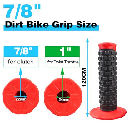 7/8" Dirt Bike Grip Rubber Anti-Slip Universal Motorcycle Grips Handlebar Racing Grip for Motocross Mini Bike Surron Light Bee x Grips KLX110 YZ450F XR50 CRF80 Motocross Grips - color: Red