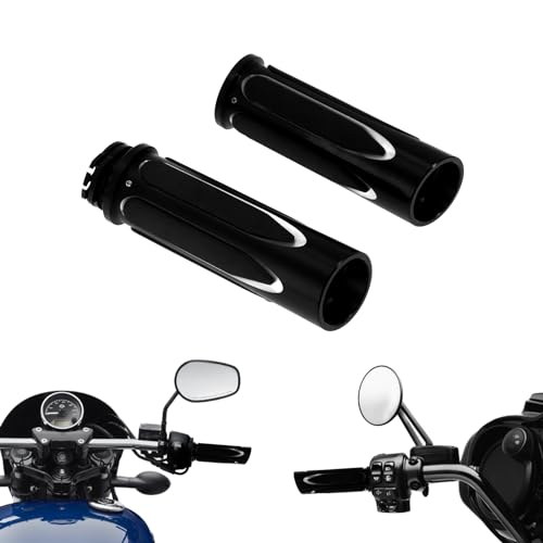 Motorcycle 1" Hand Grips Handlebar Grips Cable Throttle Fit for Harley Touring Street Glide Road King Road Glide Electra Glide Dyna Softail - color: #3 Black&Chrome