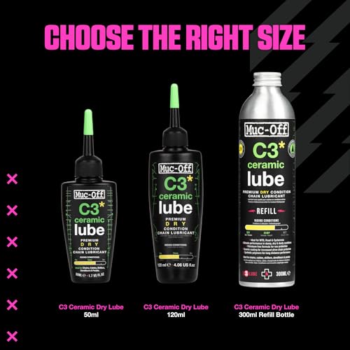 Muc-Off C3 Ceramic Dry Chain Lube, 120 Milliliters - Premium Bike Chain Lubricant with UV Tracer Dye - Formulated for Dry and Dusty Weather Conditions - size: 120ml