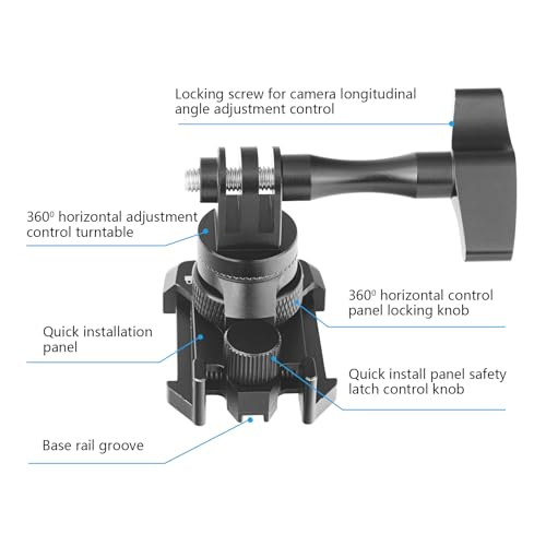 Forevercam 360°Rotate Aluminum Helmet Mount for Gopro Hero 13 12 11 10 9 8 DJI Osmo Insta360 AKASO and Other Action Camera Quick Release Buckle Clip Basic Base Mount - color: BLACK