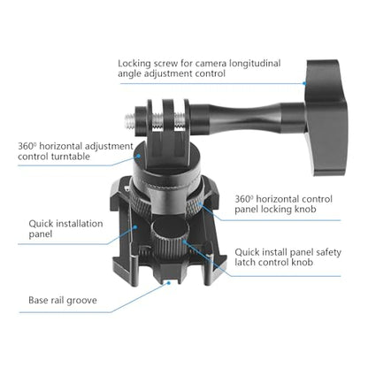 Forevercam 360°Rotate Aluminum Helmet Mount for Gopro Hero 13 12 11 10 9 8 DJI Osmo Insta360 AKASO and Other Action Camera Quick Release Buckle Clip Basic Base Mount - color: BLACK