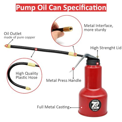 500ML Metal High Pressure Feed Oil Spray Gun Bottle Oil Can with Detachable Metal Straight & Flexible Spout - color: Red
