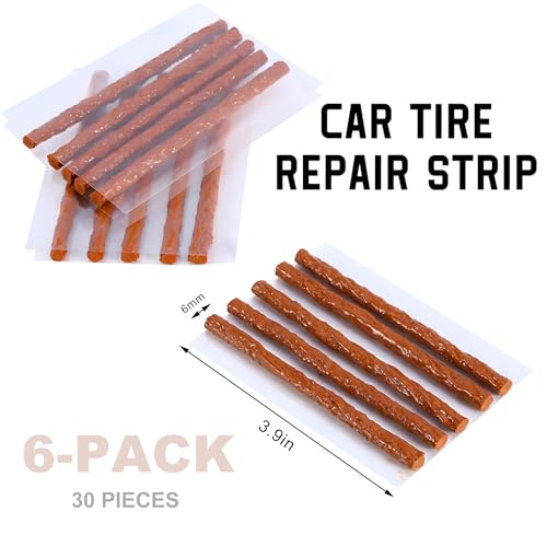 30PCS Heavy Duty Tire Plugs, 3.66" x 0.24" Rubber Auto Tire Sealing Strip Kit for Puncture Repairs, Universal Tubeless Tyre Repair Strings for Car Light Truck Motorcycle ATV (Brown) - color: Brown, 6mm