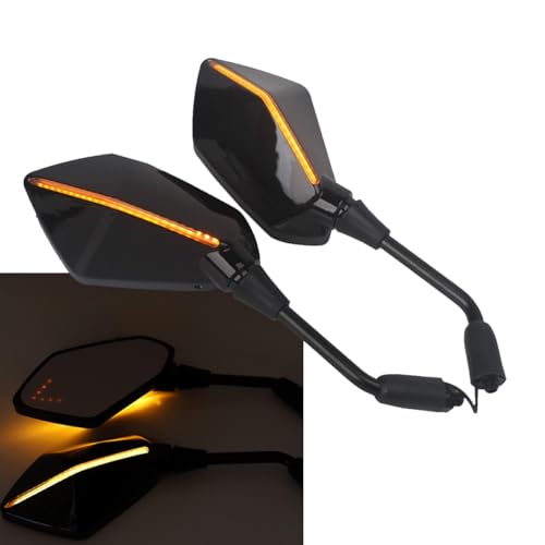 Mokuo 10MM Rearview Mirrors LED Running Light Turn Signal Light Side Mirror with Front arrow LED for 10mm Handlebar Motorcycle Yamaha Honda Suzuki - color: Black