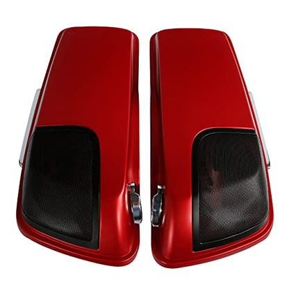 HR3 Wicked Red Denim 4" Stretched Hard Saddlebags w/Speaker Lids Compatible with 2019 Street Glide Special FLHXS Road Glide Special FLTRXS (Replace for OEM) - color: Wicked Red Denim