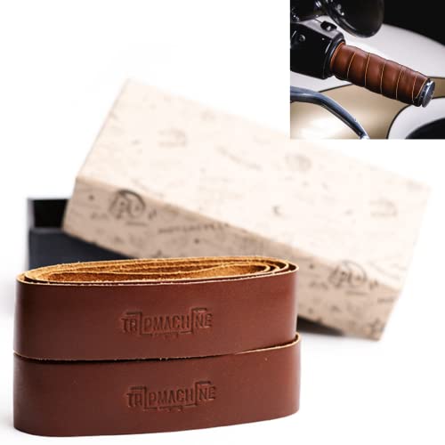 Trip Machine Company Motorcycle Handlebar Leather Grip Wrap Covers – Universal Throttle Grip Covers with Double Sided Tape – Anti-Slip Bike Handle Accessories - color: Cognac