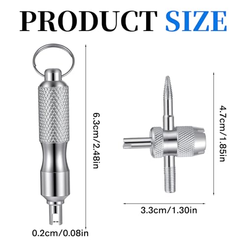 2 PCS Valve Stem Tool Keychain & 4-in-1 Tire Valve Core Removal Tool, Stainless Steel Portable Valves Core Disassembly and Repair Tools for Bicycle Car Motorcycle Repair Install Accessory