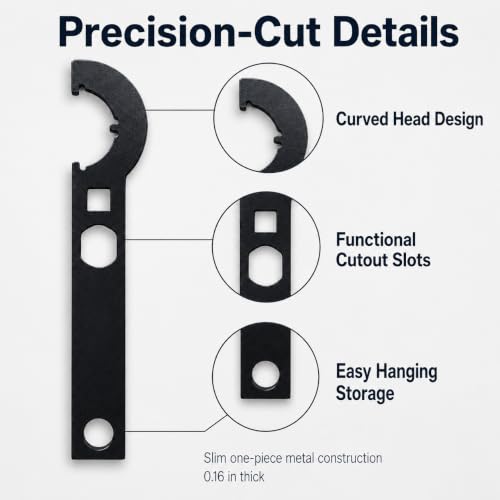 Carbon Steel Hook Spanner Wrench, 3/8-Inch Drive Wrench for Steering Stem Nut and Slotted Round Nut Removal, Installation and Tightening