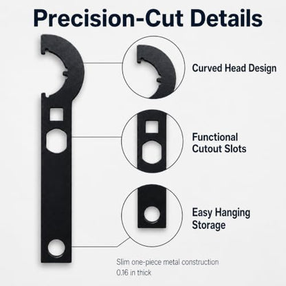 Carbon Steel Hook Spanner Wrench, 3/8-Inch Drive Wrench for Steering Stem Nut and Slotted Round Nut Removal, Installation and Tightening