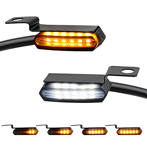 NTHREEAUTO Sequential Handlebar Front Turn Signals Flowing LED Motorcycle Blinkers Mini Running Light Compatible with Harley Dyna Sportster 883 Road King Softail - color: Amber/White