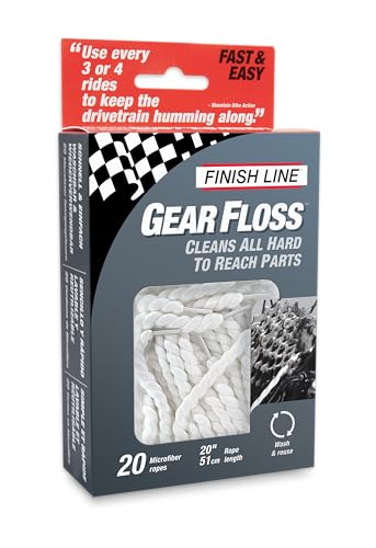 Finish Line Gear Floss Microfiber Cleaning Rope – Bicycle Detailing Tool for Cassettes, Chain Rings, Derailleur Pulleys, Hubs, Spindles, Brakes, and Bottom Brackets, Washable and Tear-Resistant | bike-cleaning-tools - size: 1 Count (Pack of 1), style: Gea
