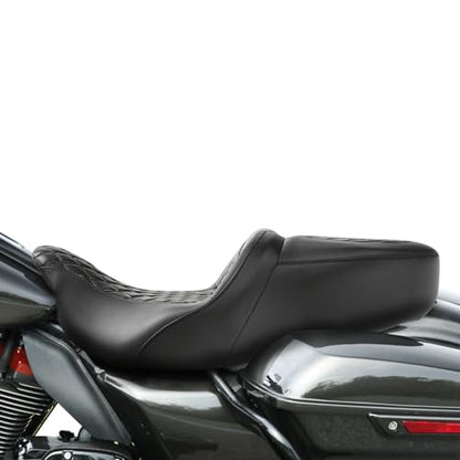 C.C. RIDER Driver Rider Passenger Seat Diamond 2-Up One-Piece Seat fit for Harley Touring Road King FLHR Street Glide FLHX Road Glide FLTRX 2009-2023 - color: 04# Black