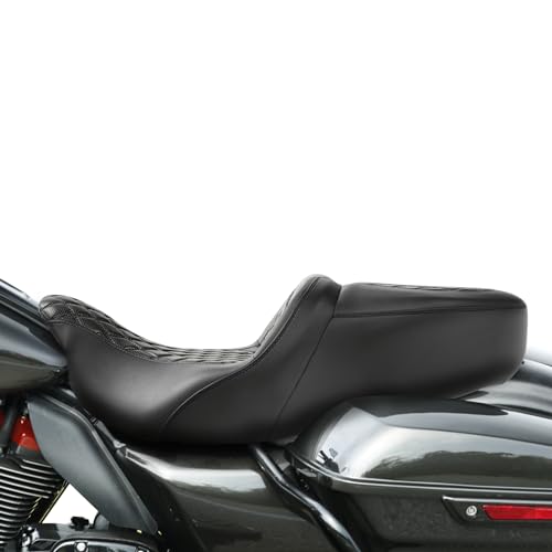 C.C. RIDER Driver Rider Passenger Seat Diamond 2-Up One-Piece Seat fit for Harley Touring Road King FLHR Street Glide FLHX Road Glide FLTRX 2009-2023 - color: 04# Black