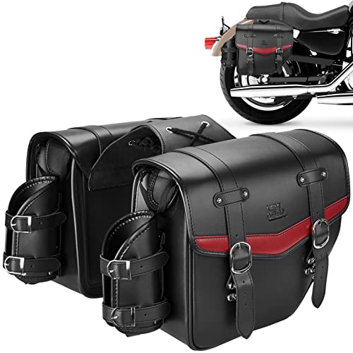KEMIMOTO Quick Release Buckle Motorcycle Saddle Bags with Cup Holder 18L (9Lx2) PU Leather Saddlebags Waterproof Capacity Compatible with Softail Dyna Road King Universal
