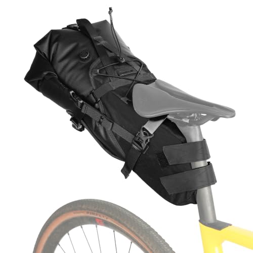Rhinowalk 14L Waterproof Hardshell Bike Saddle Bag – Two-Piece Rear Seat Bag Tear-Resistant, No-Screw Installation, Fits Most Bikes-Black - color: Black