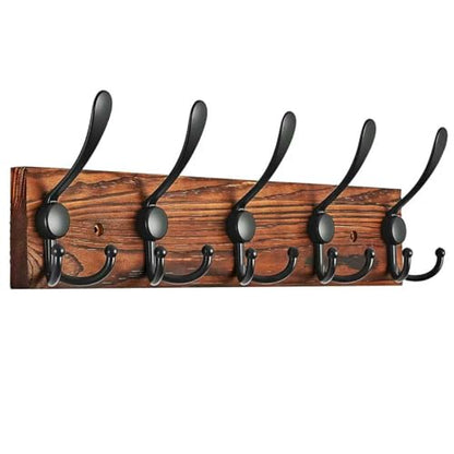 Coat Rack Wall Mounted, Pre-Assembled 16" Coat Hooks with 5 Hooks, Heavy Duty Rustic Farmhouse Wood Plank Hooks for Hanging Hat, Clothes, Keys, Jacket, Purse - Door, Entryway, Mudroom - size: Pine wood - double hook