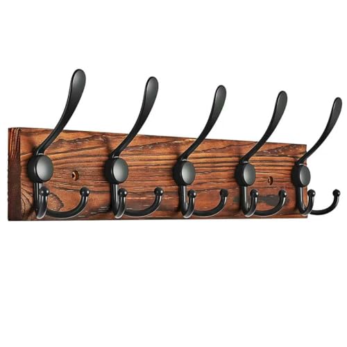 Coat Rack Wall Mounted, Pre-Assembled 16" Coat Hooks with 5 Hooks, Heavy Duty Rustic Farmhouse Wood Plank Hooks for Hanging Hat, Clothes, Keys, Jacket, Purse - Door, Entryway, Mudroom - size: Pine wood - double hook
