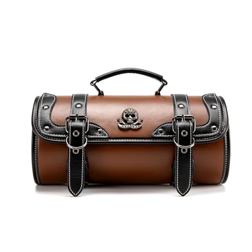 Motorcycle Tool Bag, Black PU Leather, Skull Design, Universal Waterproof Saddlebag for Front Fork Handlebar，Front Fork, Tail Rack (FBG375BK) - color: FBG375BK