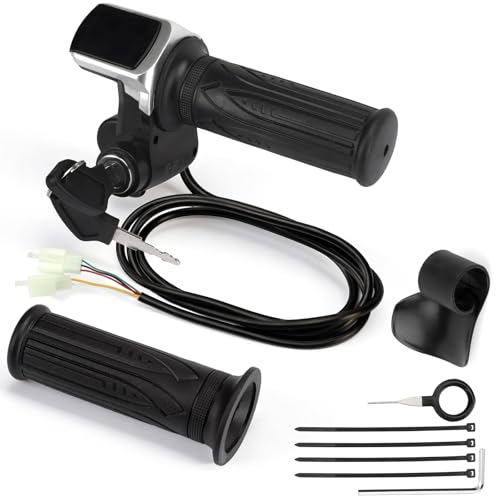 Full Twist Throttle for 48V EBike with LED Display Key Lock Electric Bike Throttle Grip for Electric Dirt Bike Scooter Bicycle Mountain Bike Motorcycle - size: 48V