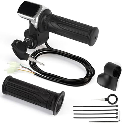 Full Twist Throttle for 48V EBike with LED Display Key Lock Electric Bike Throttle Grip for Electric Dirt Bike Scooter Bicycle Mountain Bike Motorcycle - size: 48V