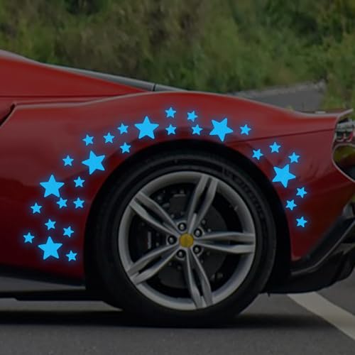 30pcs Star Vinyl Decal for Cars, High Intensity Reflective DIY Stickers for Window Bumper Mirror Laptop Decals Waterproof Night Safety Sign Car Stickers (Blue) - color: Blue