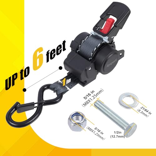 Ayaport Retractable Ratchet Straps 1 inch x 6ft, 2PK Bolt-on Tie Down Straps to Trailer - 1500lbs Break Strength, Transom Tie Downs for Cargo, Motorcycles, Jet Ski - size: 1in x 6ft-2pcs
