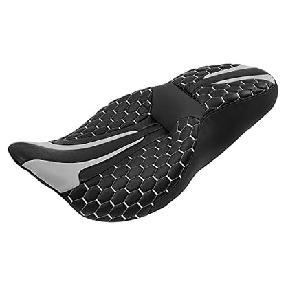 C.C. RIDER Gel 2 Up Rider Driver&Passenger Seat Fit for Harley Touring Road King Street Glide Electra Glide Tri 2009-2023 - color: Black Grey Gel Seat