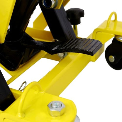 Hydraulic Motorcycle Lift Jack - 1500 Lbs Capacity, Portable ATV Scissor Lift Table with 4 Wheels, Foot-Operated Hoist Stand with Tie-Down, Yellow - color: Yellow