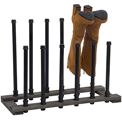 MyGift Rustic Wood Entryway Boot Rack Organizer Tall Boots Inverter Holder - Holds up to 6 Pairs (Vintage Gray Wood & Black Metal Material Wood, Metal) - color: Vintage Gray Wood & Black Metal Material Wood, Metal