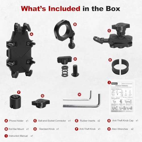 UTV Phone Mount, Heavy Duty Aluminum Alloy SXS Cell Holder for UTV Roll Cage, Anti-Vibration for 1.5"-2.0" Bars, Fits 4.9"-6.9" Smartphones - size: Fits 1.75”-2” Roll Cage