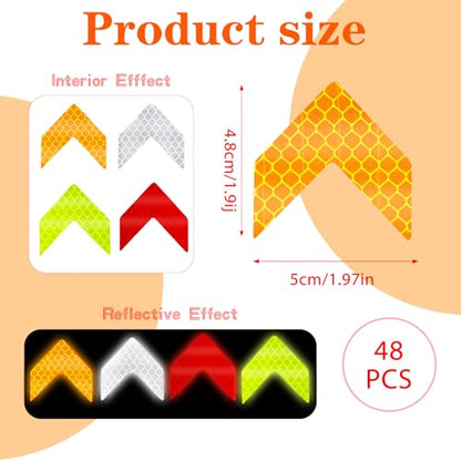 Ymapinc 48PCS Reflective Stickers - High-Visibility Arrow Safety Stickers for Helmet, Mailbox, Bike, Car - Waterproof PVC Warning Decals in 4 Colors