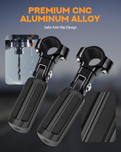 PBYMT Highway Footpegs, 1"&1.25" Highway Pegs Stainless Steel Aluminum Adjustable Fit for Harley Davidson Street Glide Road King Road Glide Softail Dyna 1-1/4" Engine Guard Style C Black Black - color: BLACK