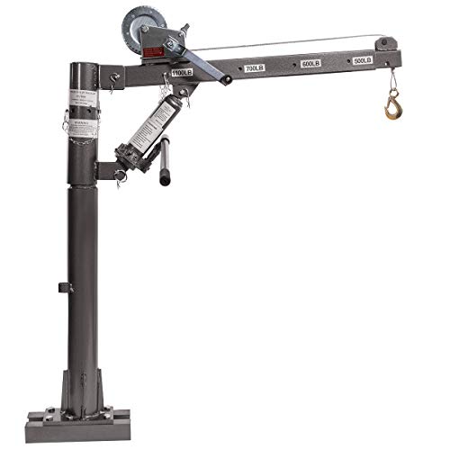 Stark USA 1/2 Ton Hydraulic Cable Winch Tow Pickup Truck Telescopic Crane Lift Hoist Load Crane Extension Swivel Base Mount (1100 LBS) Capacity