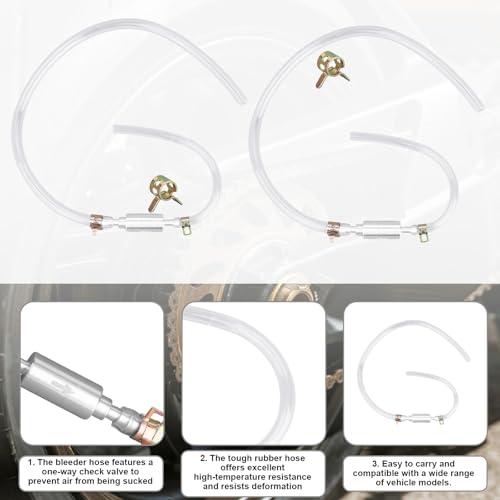 2 Sets Motorcycle Brake Bleeder Hose, Universal One-Way Check Valve Brake Bleeding Tube Kit with Metal Clips for Cars Motorcycle Clutch Hydraulic System Accessories