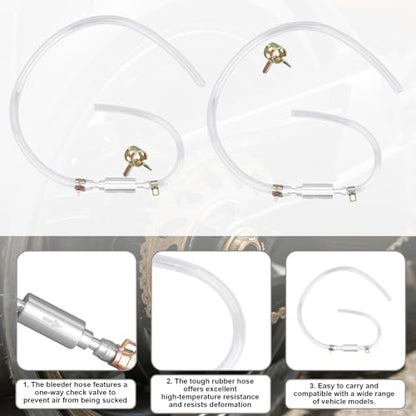 2 Sets Motorcycle Brake Bleeder Hose, Universal One-Way Check Valve Brake Bleeding Tube Kit with Metal Clips for Cars Motorcycle Clutch Hydraulic System Accessories