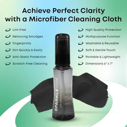 Sparkle Vivid Anti-Reflective Safe Lens Cleaner Spray Kit - (2) 2oz Glasses Cleaner Spray & (2) Microfiber Cloth for Eyeglasses, Sunglasses, Lenses, Screens and Camera Cleaning Kit (4 Piece Set) - style: Black | 2x2oz Lens Spray + 2 Microfiber Cloth