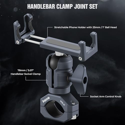 Motorcycle Phone Holder Kit for 4.7-7" Smartphone, Bar Clamp Fits 22-32mm (0.87-1.26") Handlebar/Round Bar, Aluminum Rotatable Magic Arm, Compatible with Motorcycle/ATV/Rail (KPS-08) - color: KPS-08